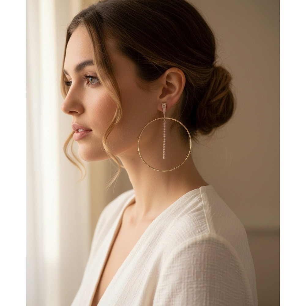 Express Gold Tone Pave Geometric Bar Hoop Statement Earrings New